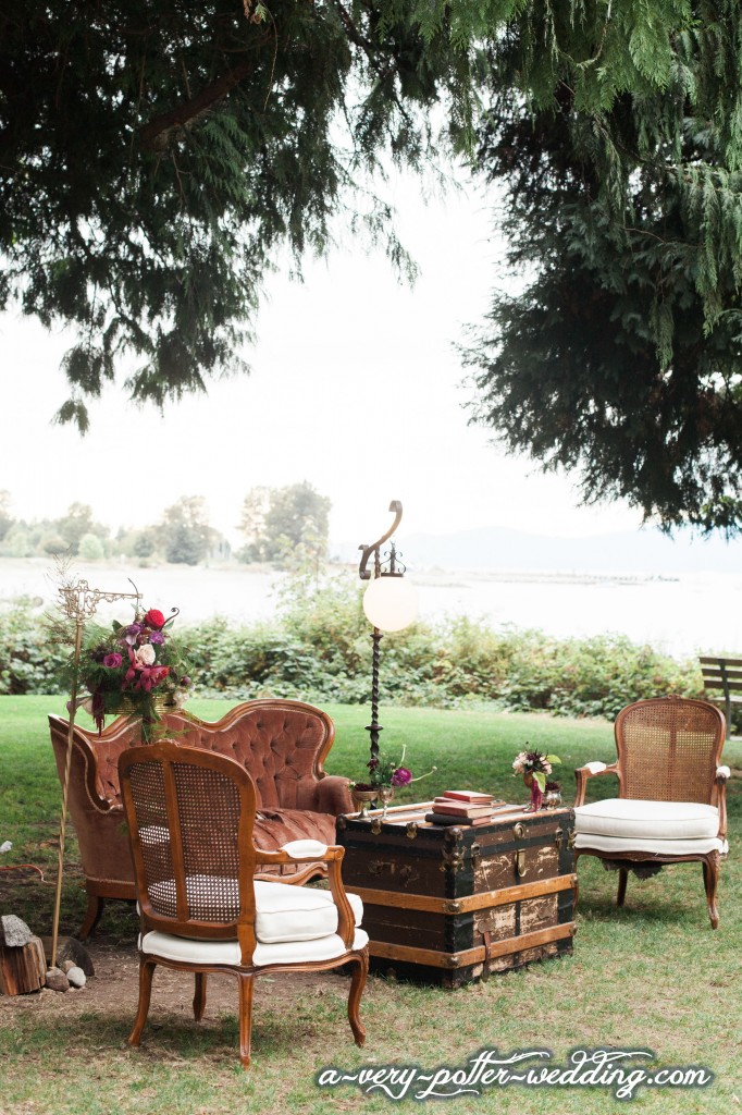 Romantic rustic wedding seating area